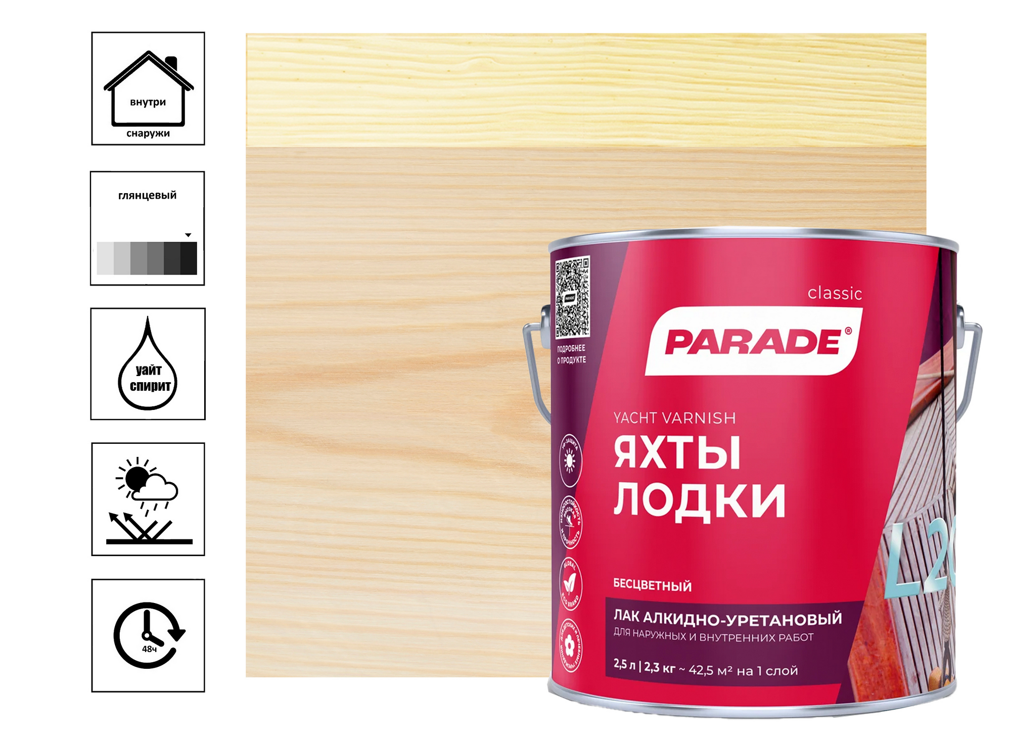 Лак алкидно-уретановый Parade L20 яхтный глянцевый 2,5 л