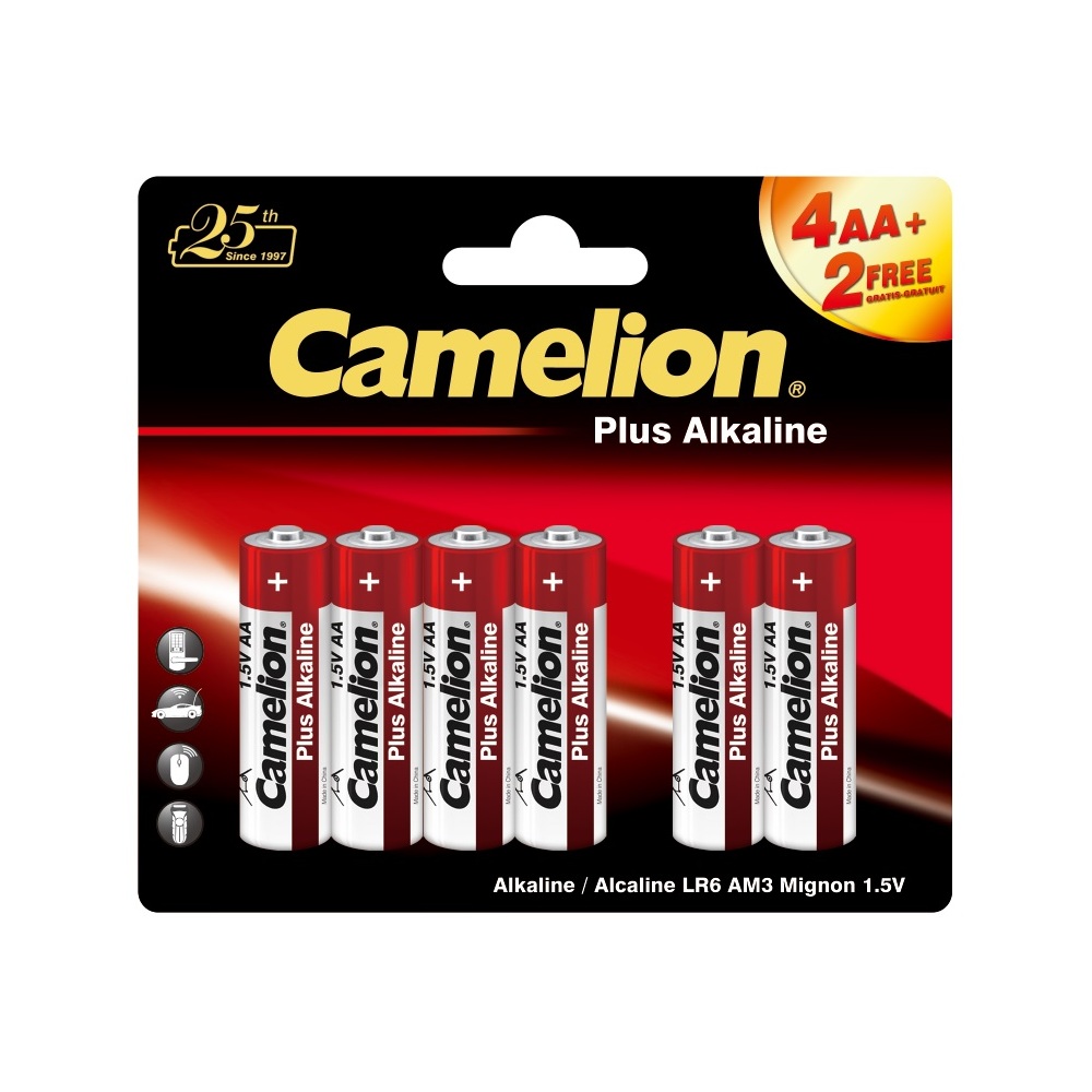 Батарейки Camelion Plus Alkaline LR6 4+2LR6-BP,1,5В АА 6 шт.