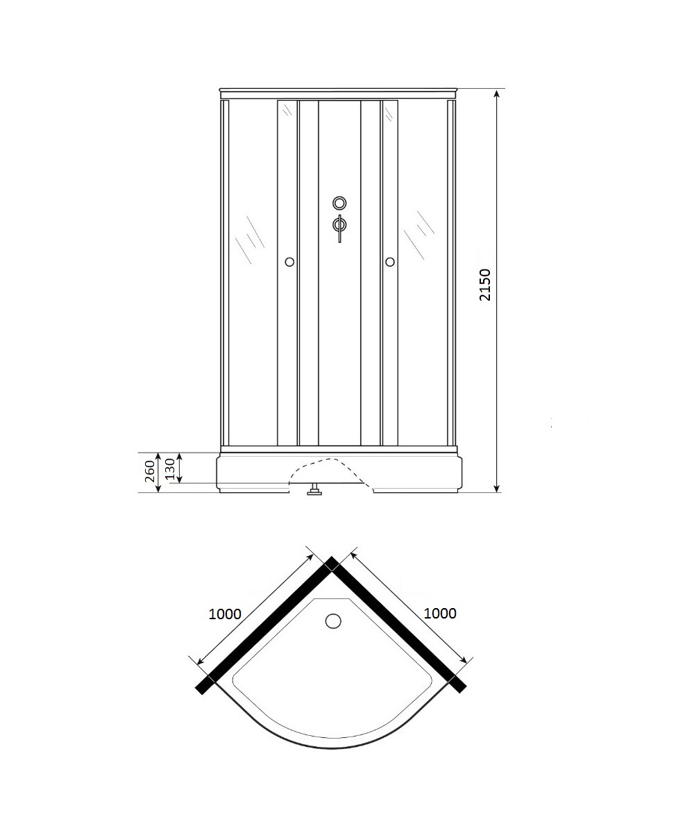 Кабина душевая CB SW-6291GMB 1000×1000×2150 мм, средний поддон