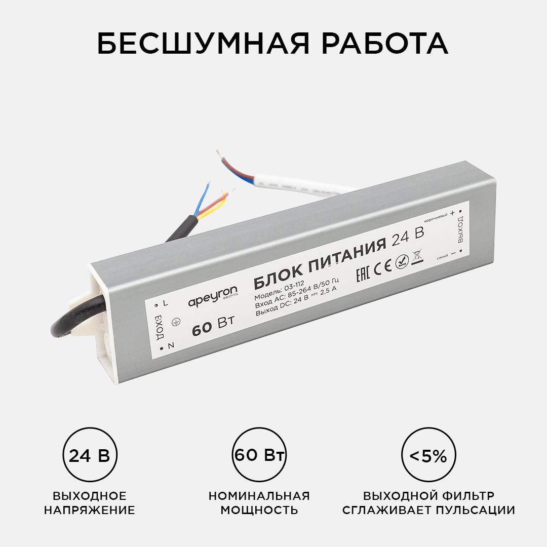 Блок питания 60 Вт импульсный IP67, 175-265В, 2,5А