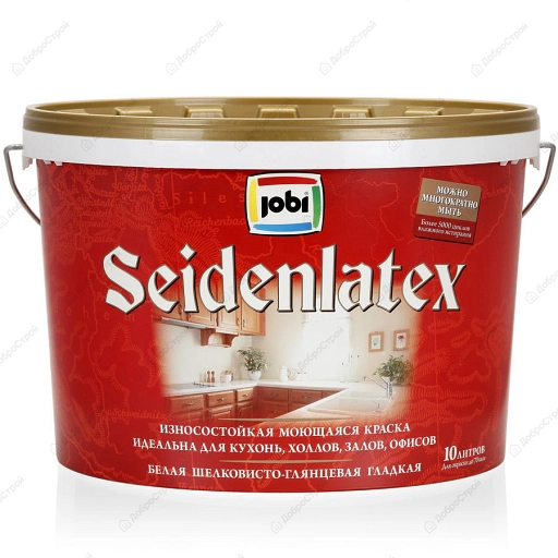 Краска JOBI SEIDENLATEX, шелковисто-глянцевая, моющаяся, 5л