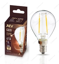 Светодиодная лампа REV Ritter LED FILAMENT шарик G45 E14 5W,  4000K, DECO Premium нейтральный свет