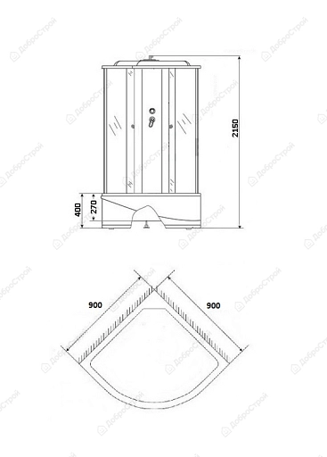 Душевая кабина COSTABELL SW-6690M (900×900×2150) высокий поддон